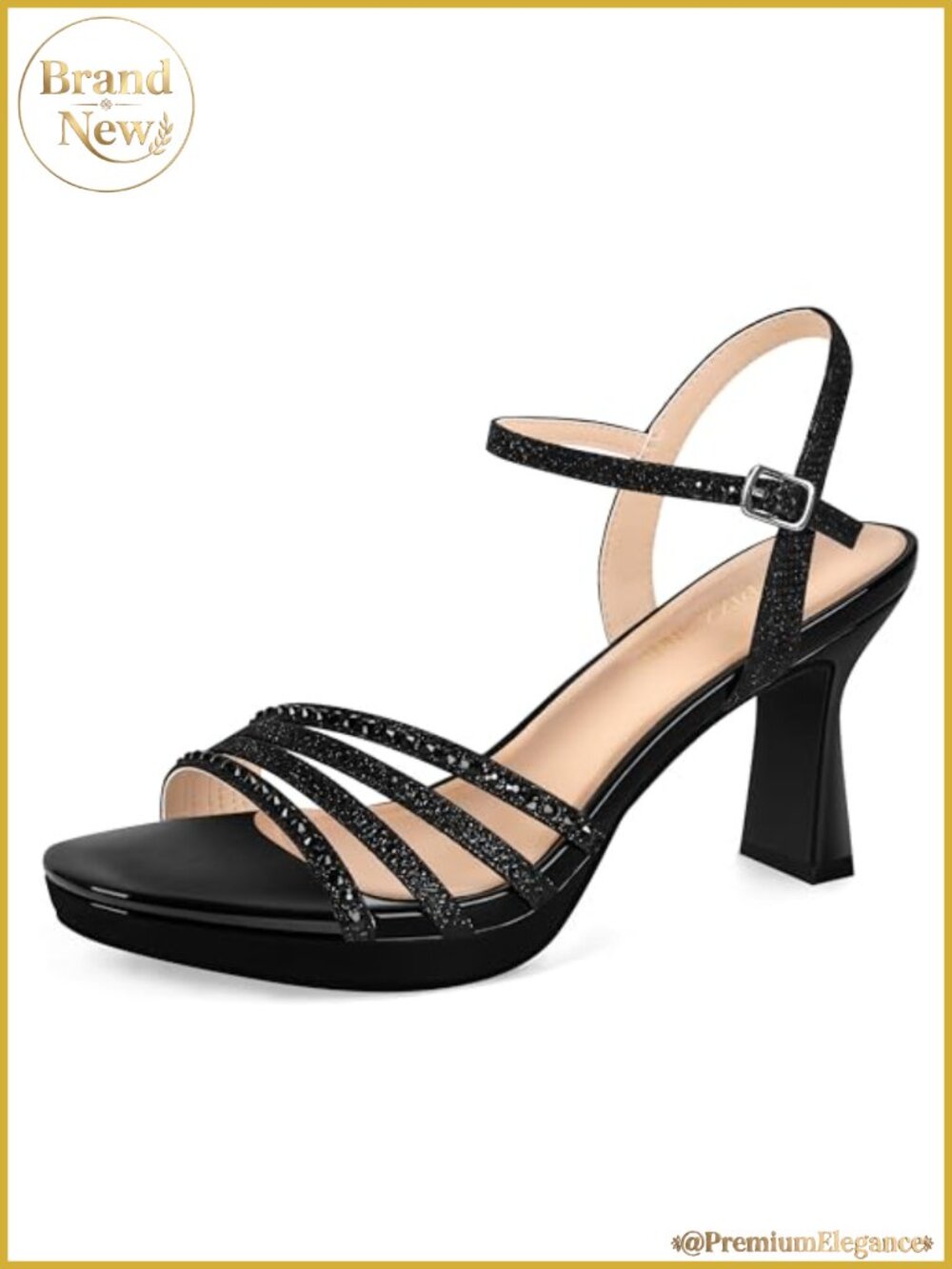 Women's Platform Heels Chunky Rhinestone Glitter Open Toe Ankle Strap Party